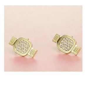 Rhinestone Gold Watch Design Earring Studs